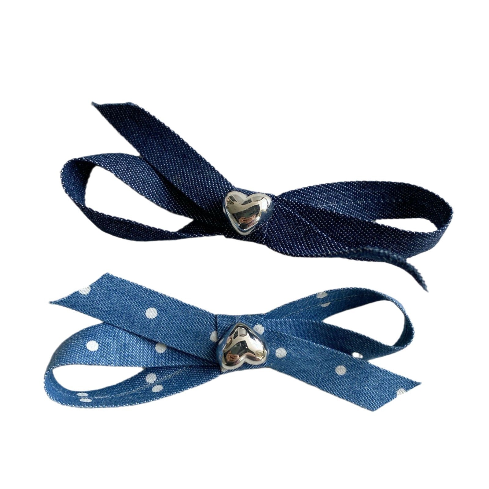 Wholesale Silver Love Blue Denim Bow Hair Clip